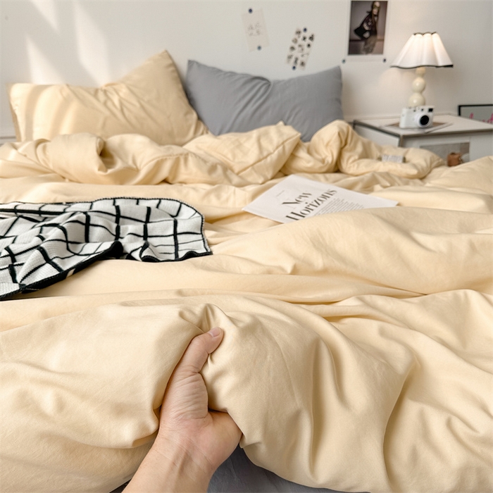 91家纺网 家纺一手货源 找家纺 多品家纺 2024新款超柔混搭水洗棉四件套--单被套 米黄+银灰