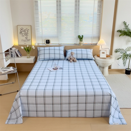 91家纺网 家纺一手货源 找家纺 798家纺 2025新款12868全棉格子纯色床单 碧空