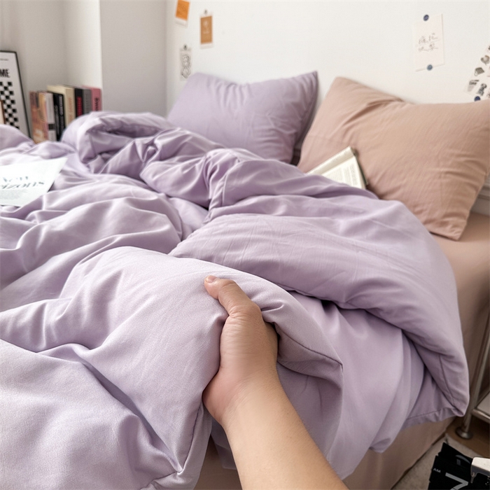 91家纺网 家纺一手货源 找家纺 多品家纺 2024新款超柔混搭水洗棉四件套--单被套 紫罗兰+藕粉