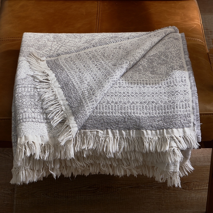 91家纺网 家纺一手货源 找家纺 子和 2024新款全棉缩绒毯（浅色） 瑰丽穹顶雅致银