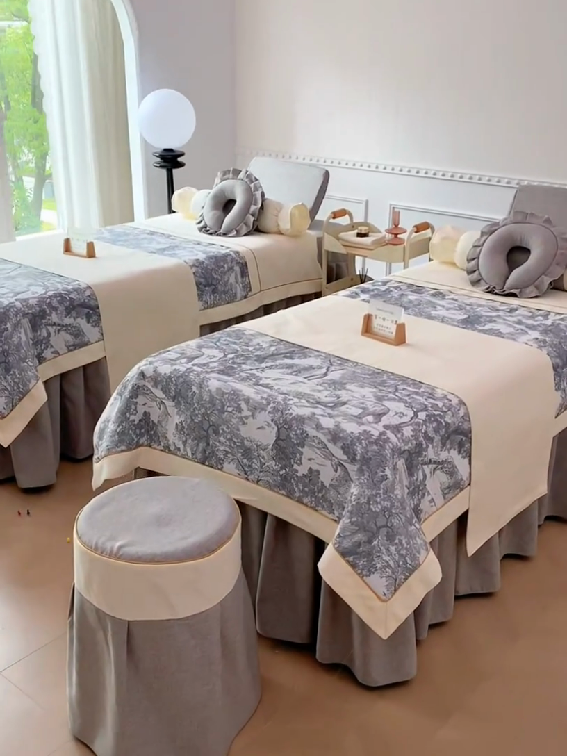 91家纺网 家纺一手货源 找家纺 莉人坊美容床罩批发 2024新款彩棉麻美容床罩系列 清雅灰色