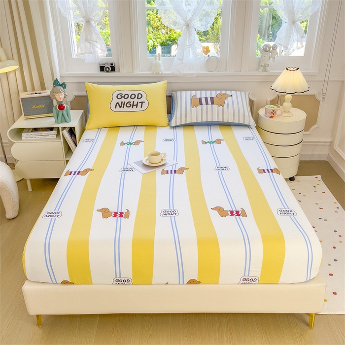 91家纺网 家纺一手货源 找家纺 798家纺 2025新款12868全棉印花床笠 布丁狗狗