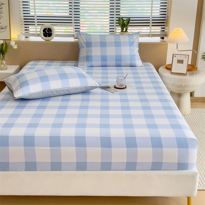 91家纺网 家纺一手货源 找家纺 798家纺 2025新款12868全棉格子纯色单床笠 爱尔兰