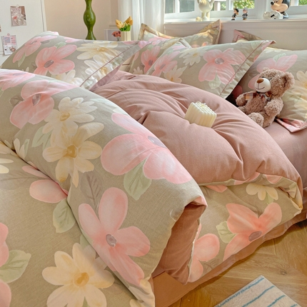 91家纺网 家纺一手货源 找家纺 （总）暖芯优选 2025新款小清新印花全棉磨毛四件套