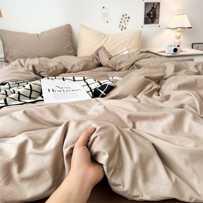 91家纺网 家纺一手货源 找家纺 多品家纺 2024新款超柔混搭水洗棉四件套--单被套 卡其灰+棕咖