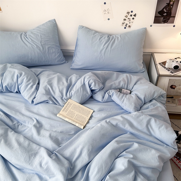 91家纺网 家纺一手货源 找家纺 多品家纺 2024新款超柔混搭水洗棉四件套--单被套 雾霾蓝