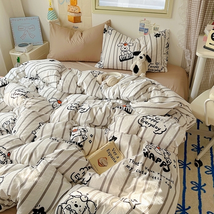 91家纺网 家纺一手货源 找家纺 阿曼达 2024新款ins博主风印花水洗m四件套 涂鸦狗