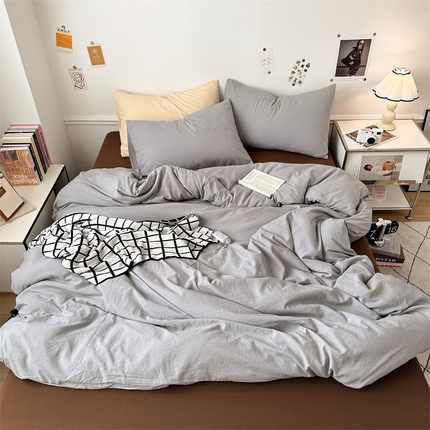 多品家纺 2024新款超柔混搭水洗棉四件套--单被套 银灰+棕咖