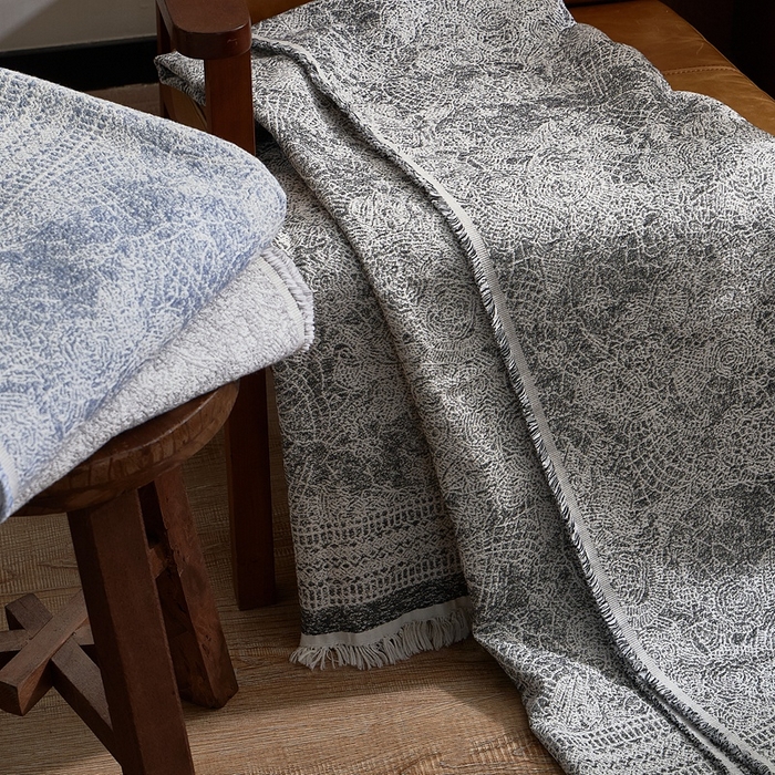 91家纺网 家纺一手货源 找家纺 子和 2024新款全棉缩绒毯（浅色） 瑰丽穹顶深碳灰