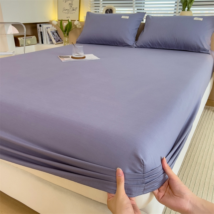 91家纺网 家纺一手货源 找家纺 798家纺 2025新款12868全棉格子纯色单床笠 布鲁蓝