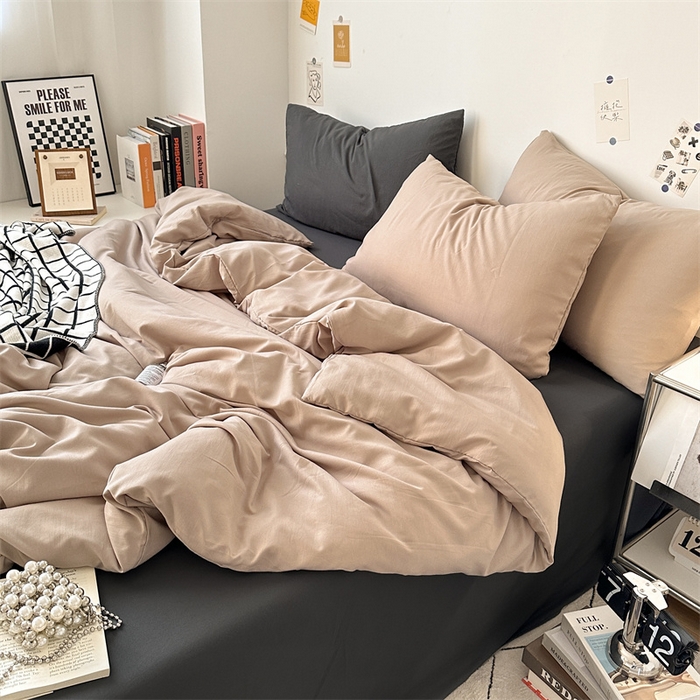 91家纺网 家纺一手货源 找家纺 多品家纺 2024新款超柔混搭水洗棉四件套--单被套 卡其灰+深灰