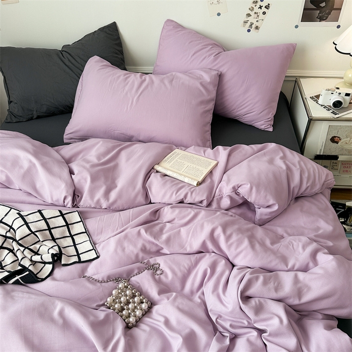 91家纺网 家纺一手货源 找家纺 多品家纺 2024新款超柔混搭水洗棉四件套--单被套 紫罗兰+深灰