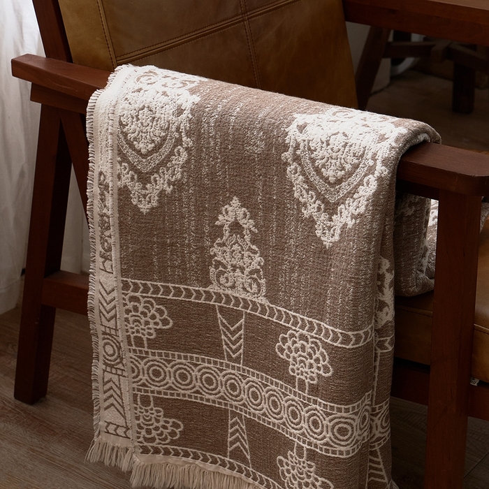 91家纺网 家纺一手货源 找家纺 子和 2024新款全棉缩绒毯（浅色） 波斯秘境大地棕