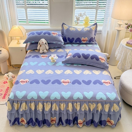 91家纺网 家纺一手货源 找家纺 优家居 2025新款芦荟棉双层边韩版公主风花边三件套外贸直播爆款 心定律