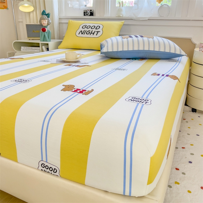 91家纺网 家纺一手货源 找家纺 798家纺 2025新款12868全棉印花床笠 布丁狗狗