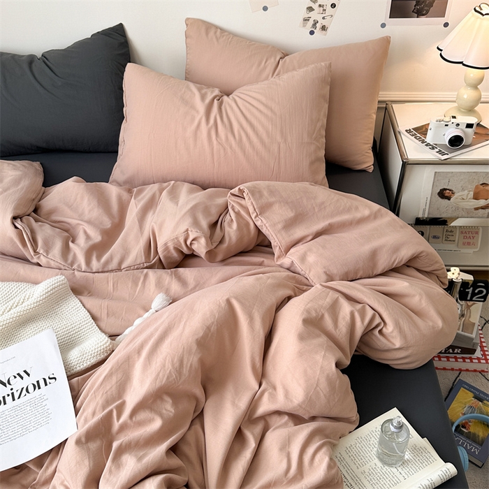 91家纺网 家纺一手货源 找家纺 多品家纺 2024新款超柔混搭水洗棉四件套--单被套 藕粉+深灰