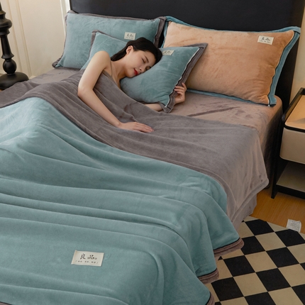 91家纺网 家纺一手货源 找家纺 （总）恋人优选 2024新款亲肤柔暖牛奶绒纯色双拼被套毛毯单被套被套单件-山茶