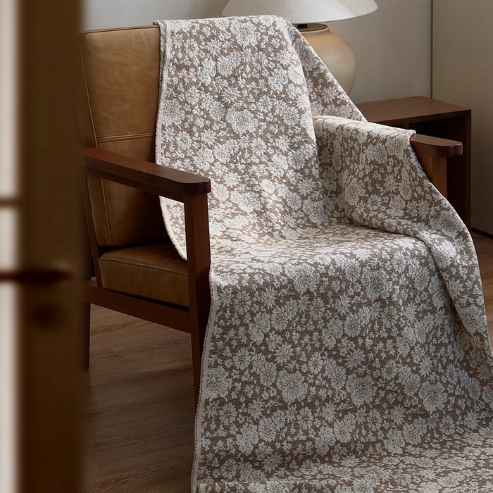 91家纺网 家纺一手货源 找家纺 子和 2024新款全棉缩绒毯（浅色） 雏菊微语大地棕