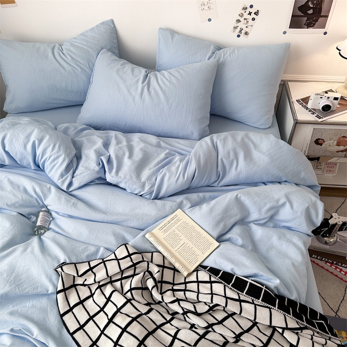 91家纺网 家纺一手货源 找家纺 多品家纺 2024新款超柔混搭水洗棉四件套--单被套 雾霾蓝