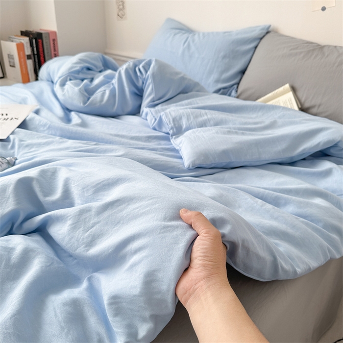 91家纺网 家纺一手货源 找家纺 多品家纺 2024新款超柔混搭水洗棉四件套--单被套 雾霾蓝+银灰