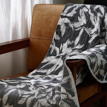 子和 2024新款全棉缩绒毯（浅色） 鸽羽从林深碳灰