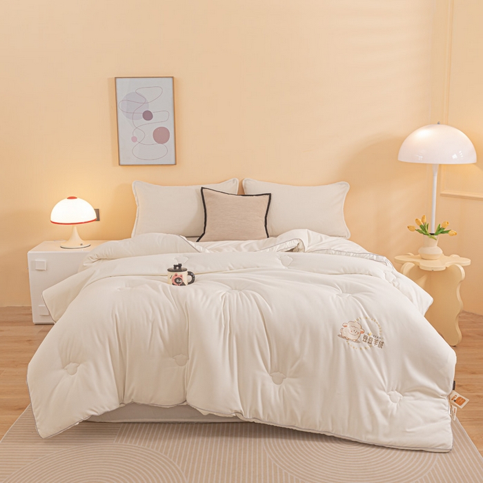 91家纺网 家纺一手货源 找家纺 佳居缘 2024新款云柔棉羊绒大豆被 白色