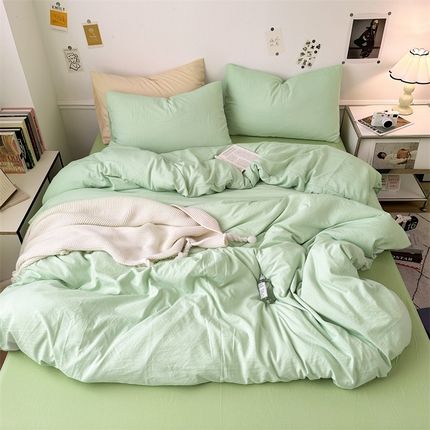 多品家纺 2024新款超柔混搭水洗棉四件套--单被套 藻绿+奶绿