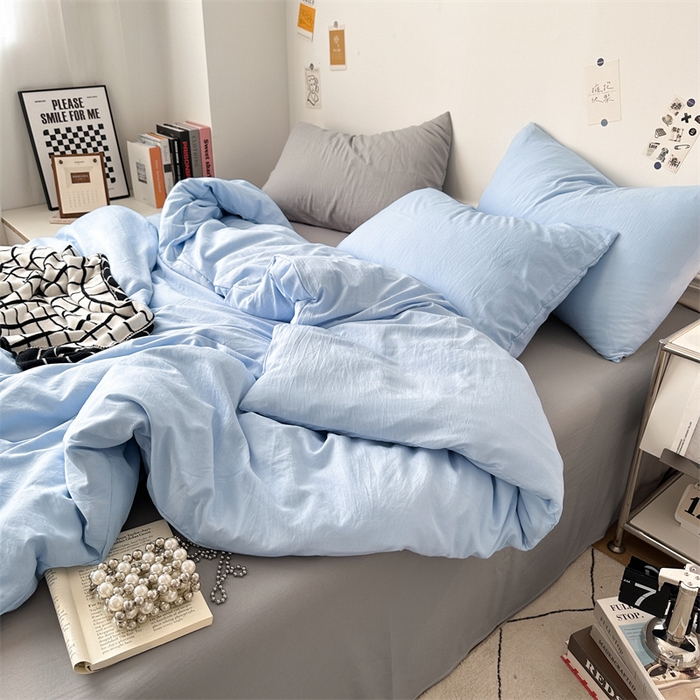 91家纺网 家纺一手货源 找家纺 多品家纺 2024新款超柔混搭水洗棉四件套--单被套 雾霾蓝+银灰