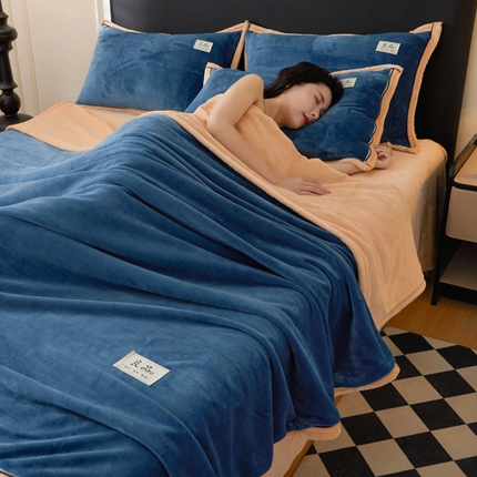 91家纺网 家纺一手货源 找家纺 （总）恋人优选 2024新款亲肤柔暖牛奶绒纯色双拼被套毛毯单被套被套单件-山茶