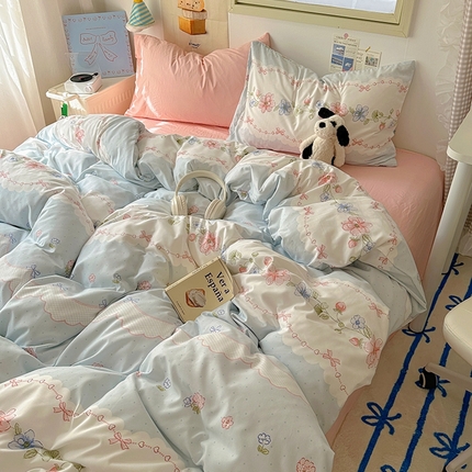 91家纺网 家纺一手货源 找家纺 阿曼达 2024新款ins博主风印花水洗m四件套 克丽丝