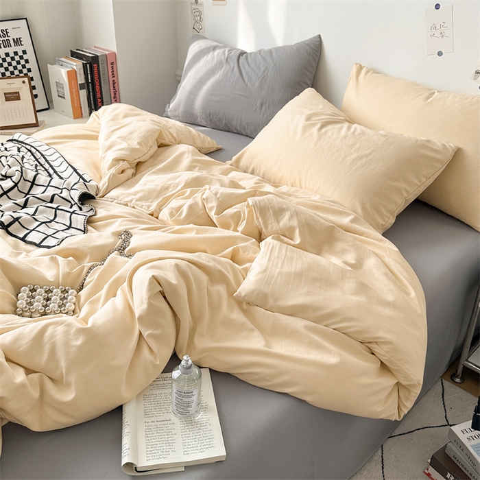 91家纺网 家纺一手货源 找家纺 多品家纺 2024新款超柔混搭水洗棉四件套--单被套 米黄+银灰