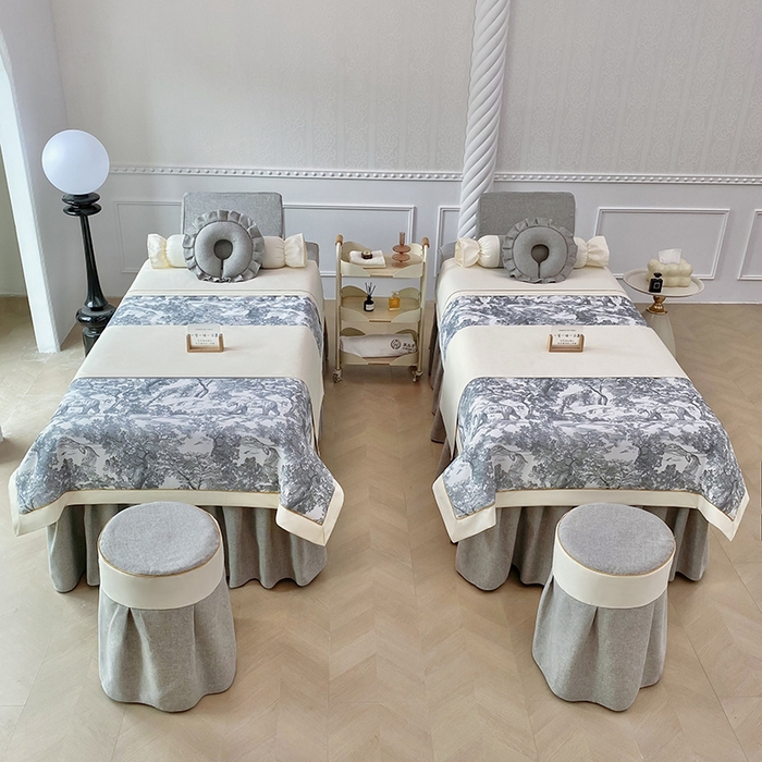 91家纺网 家纺一手货源 找家纺 莉人坊美容床罩批发 2024新款彩棉麻美容床罩系列 清雅灰色