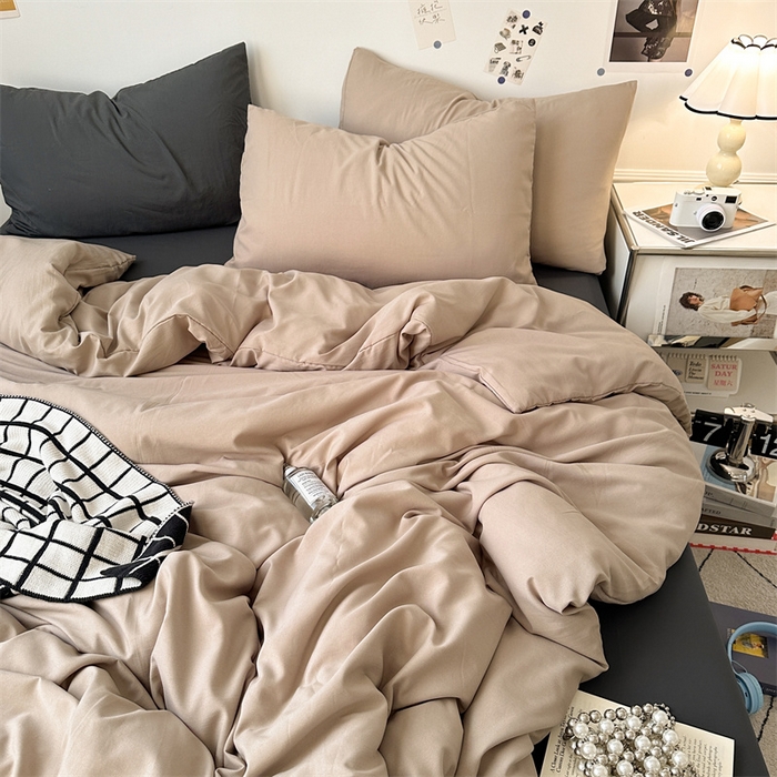 91家纺网 家纺一手货源 找家纺 多品家纺 2024新款超柔混搭水洗棉四件套--单被套 卡其灰+深灰