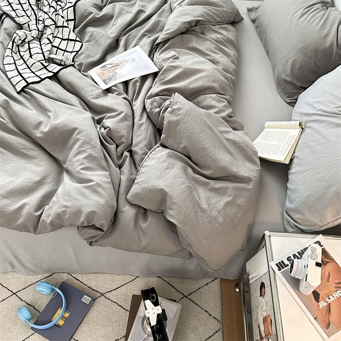 91家纺网 家纺一手货源 找家纺 多品家纺 2024新款超柔混搭水洗棉四件套--单被套 浅灰+银灰