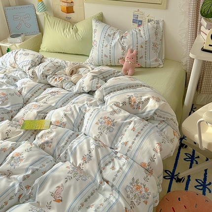 91家纺网 家纺一手货源 找家纺 阿曼达 2024新款ins博主风印花水洗m四件套 花园