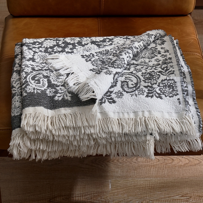 91家纺网 家纺一手货源 找家纺 子和 2024新款全棉缩绒毯（浅色） 雏菊微语深碳灰