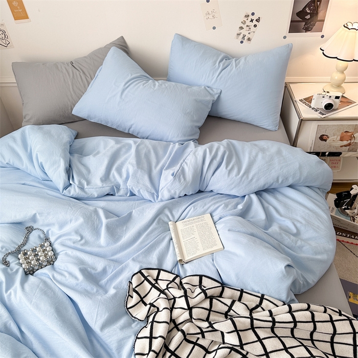 91家纺网 家纺一手货源 找家纺 多品家纺 2024新款超柔混搭水洗棉四件套--单被套 雾霾蓝+银灰