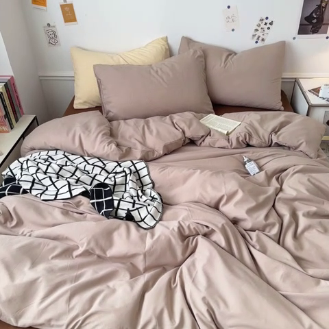 91家纺网 家纺一手货源 找家纺 多品家纺 2024新款超柔混搭水洗棉四件套--单被套 卡其灰+棕咖