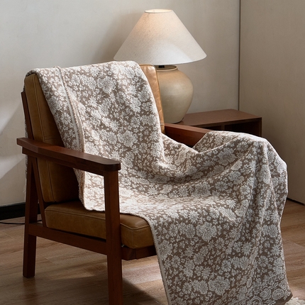 91家纺网 家纺一手货源 找家纺 子和 2024新款全棉缩绒毯（浅色） 雏菊微语大地棕