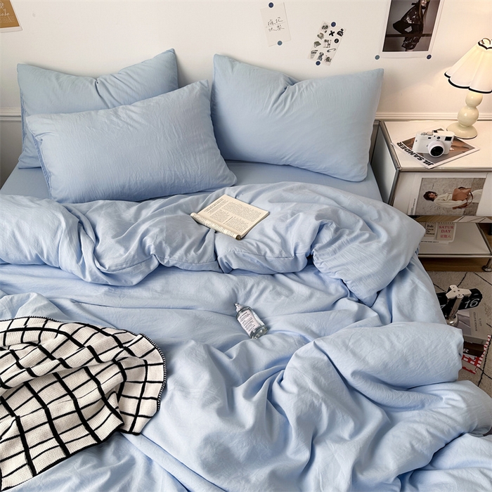 91家纺网 家纺一手货源 找家纺 多品家纺 2024新款超柔混搭水洗棉四件套--单被套 雾霾蓝