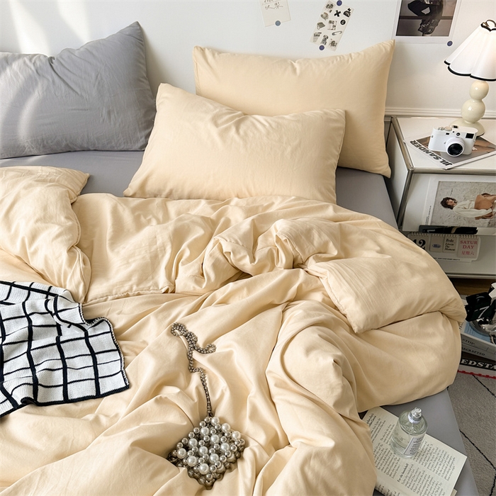 91家纺网 家纺一手货源 找家纺 多品家纺 2024新款超柔混搭水洗棉四件套--单被套 米黄+银灰