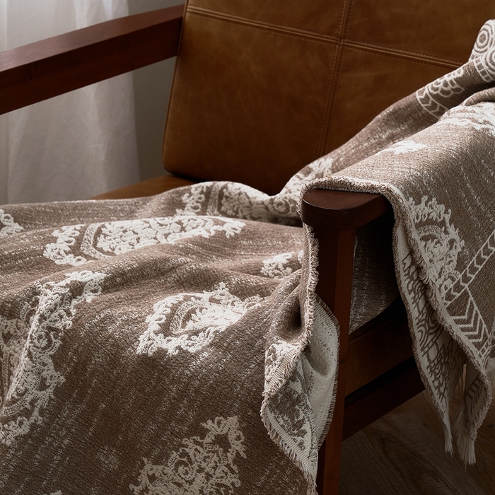 91家纺网 家纺一手货源 找家纺 子和 2024新款全棉缩绒毯（浅色） 波斯秘境大地棕