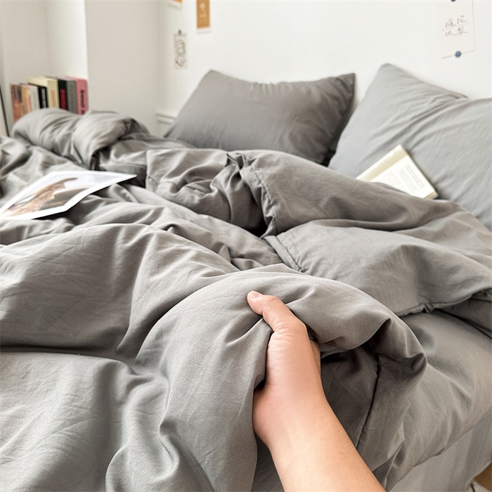 91家纺网 家纺一手货源 找家纺 多品家纺 2024新款超柔混搭水洗棉四件套--单被套 浅灰+银灰