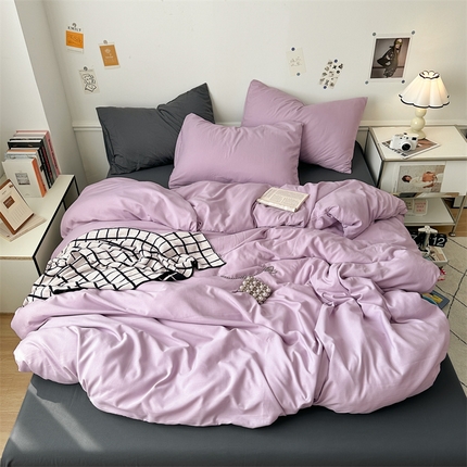 多品家纺 2024新款超柔混搭水洗棉四件套--单被套 紫罗兰+深灰