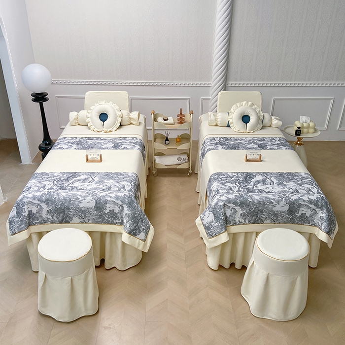 91家纺网 家纺一手货源 找家纺 莉人坊美容床罩批发 2024新款彩棉麻美容床罩系列 清雅杏色