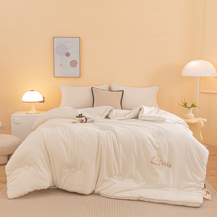 91家纺网 家纺一手货源 找家纺 佳居缘 2024新款云柔棉羊绒大豆被 白色