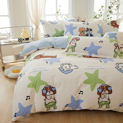 钰伶 新款全棉简约12868印花纯棉四件套（预留6厘米缩水尺寸） 音乐小狗
