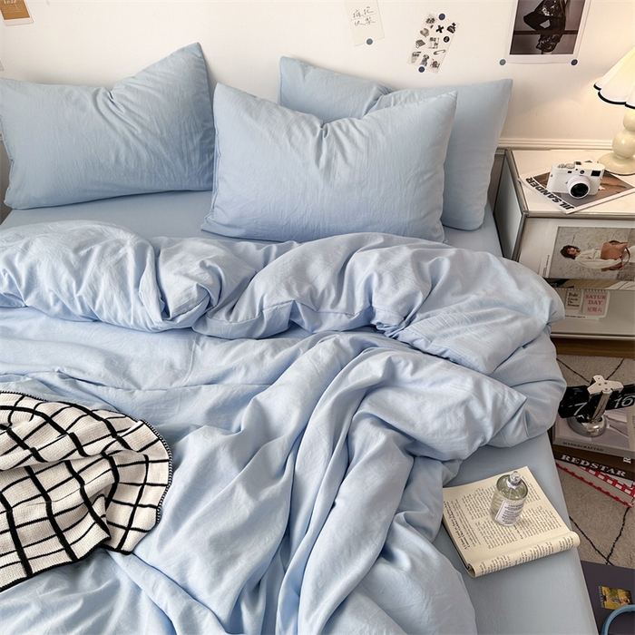 91家纺网 家纺一手货源 找家纺 多品家纺 2024新款超柔混搭水洗棉四件套--单被套 雾霾蓝