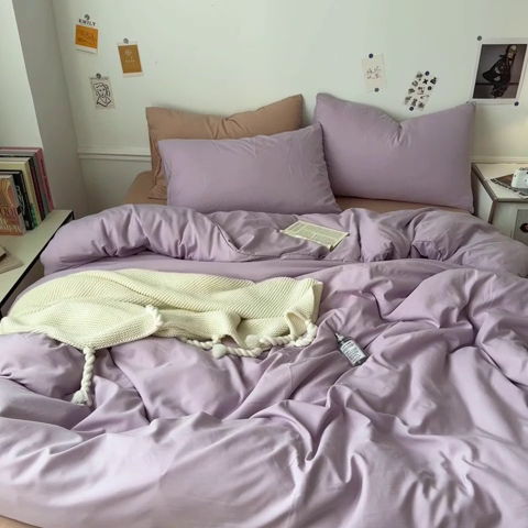 91家纺网 家纺一手货源 找家纺 多品家纺 2024新款超柔混搭水洗棉四件套--单被套 紫罗兰+藕粉