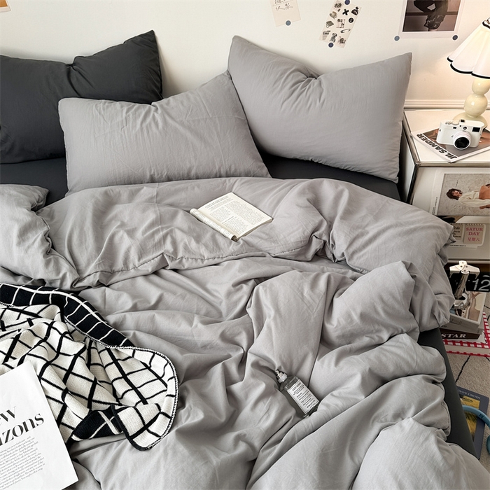 91家纺网 家纺一手货源 找家纺 多品家纺 2024新款超柔混搭水洗棉四件套--单被套 银灰+深灰